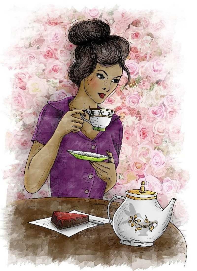 Woman Drinking Tea Painting