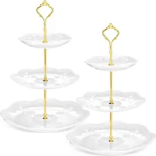 2 Pcs 3 Tier Porcelain Cupcake Stand, White Ceramic Tiered Stand, Afternoon Tea Stand